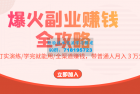     爆火副业赚钱全攻略：实打实演练 学完就能用 全渠道赚钱，带普通人月入３万元
